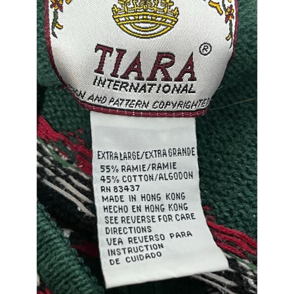 Tiara Int Cardigan Ugly Christmas Sweater XL Green Fair Isle Granny Core - Picture 5 of 5